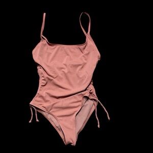 TAHITI Pink Ribbed One-Piece Swimsuit. Size S